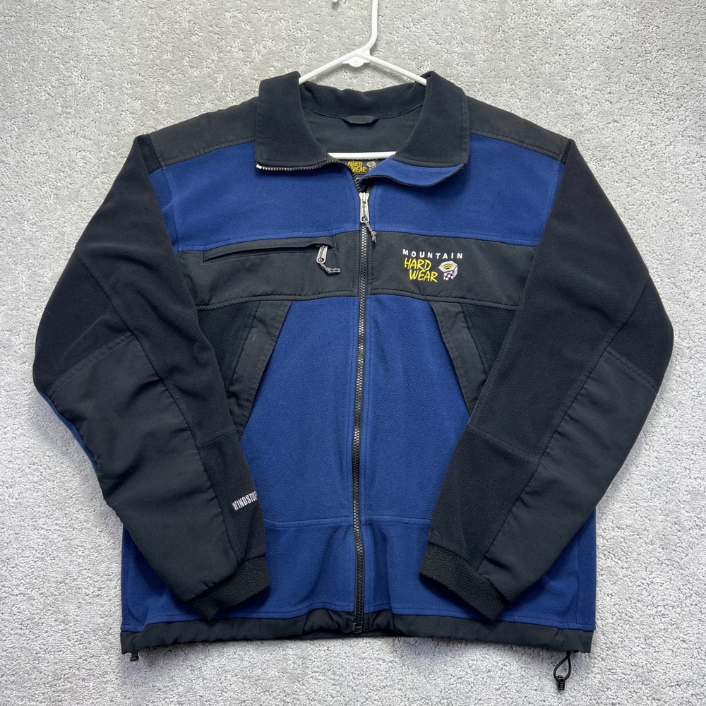 Mountain Hardwear Jacket Mens Large Blue Black Fleece Windstopper Full Zip Up